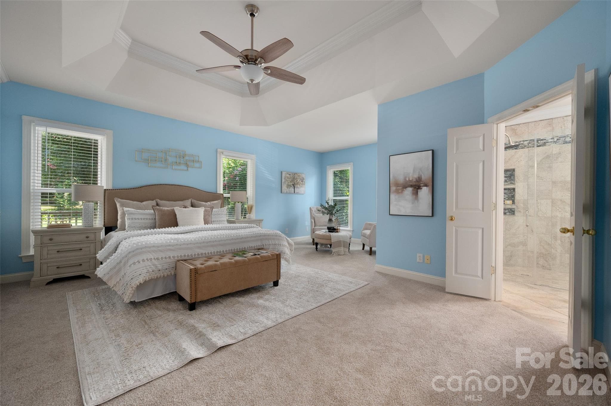 Look at the beautiful ceiling detail in this peaceful first floor suite. - 12818 Darby Chase Drive, Charlotte
