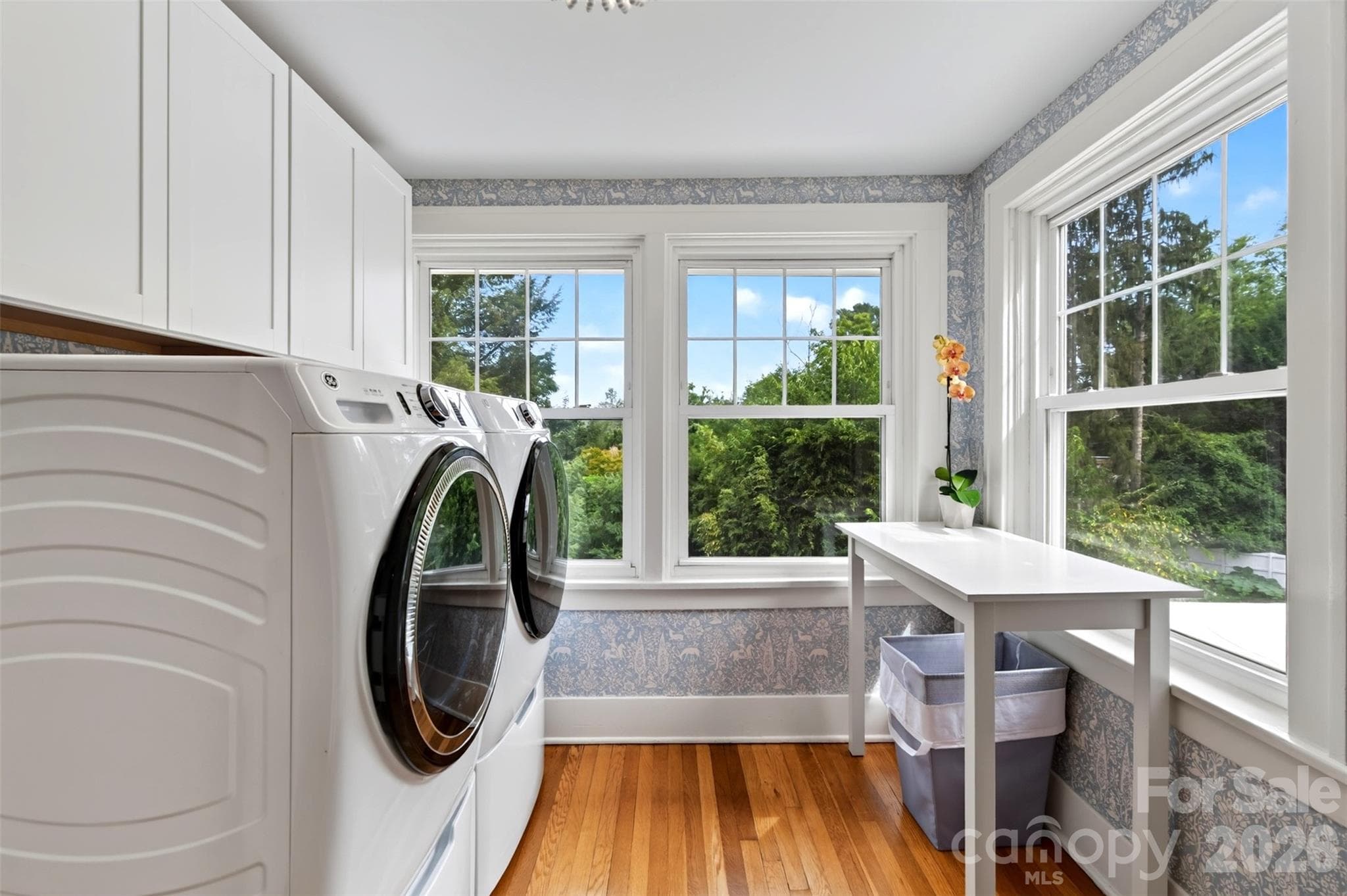 Upper level laundry room overlooking terraced back yard - 55 Edgemont Road, Asheville