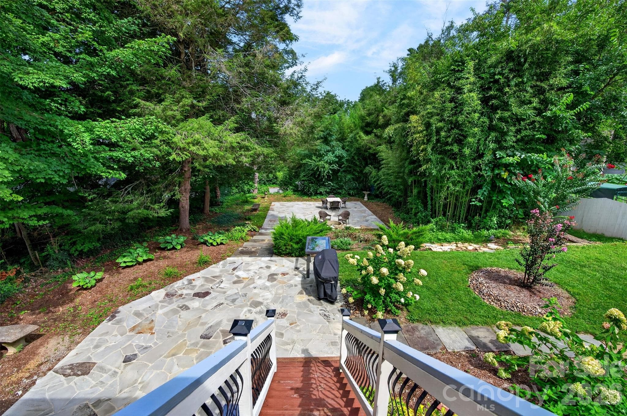 View of terraced back yard from upper deck - 55 Edgemont Road, Asheville