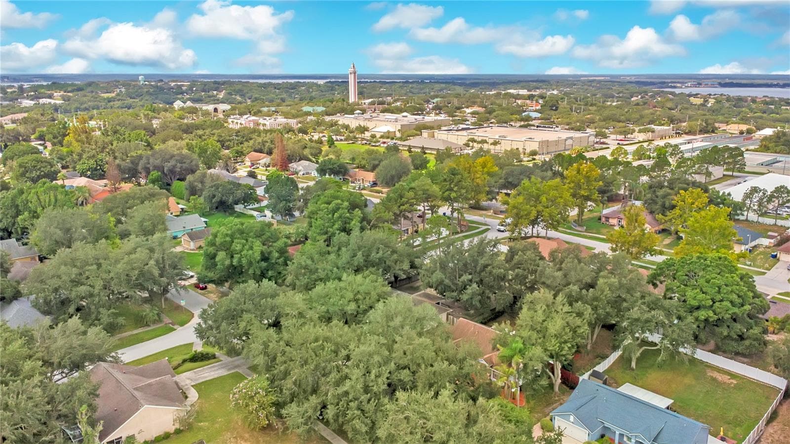 Aerial view of home in neighborhood and the Citrus Tower - 836 ELM FOREST DR, MINNEOLA