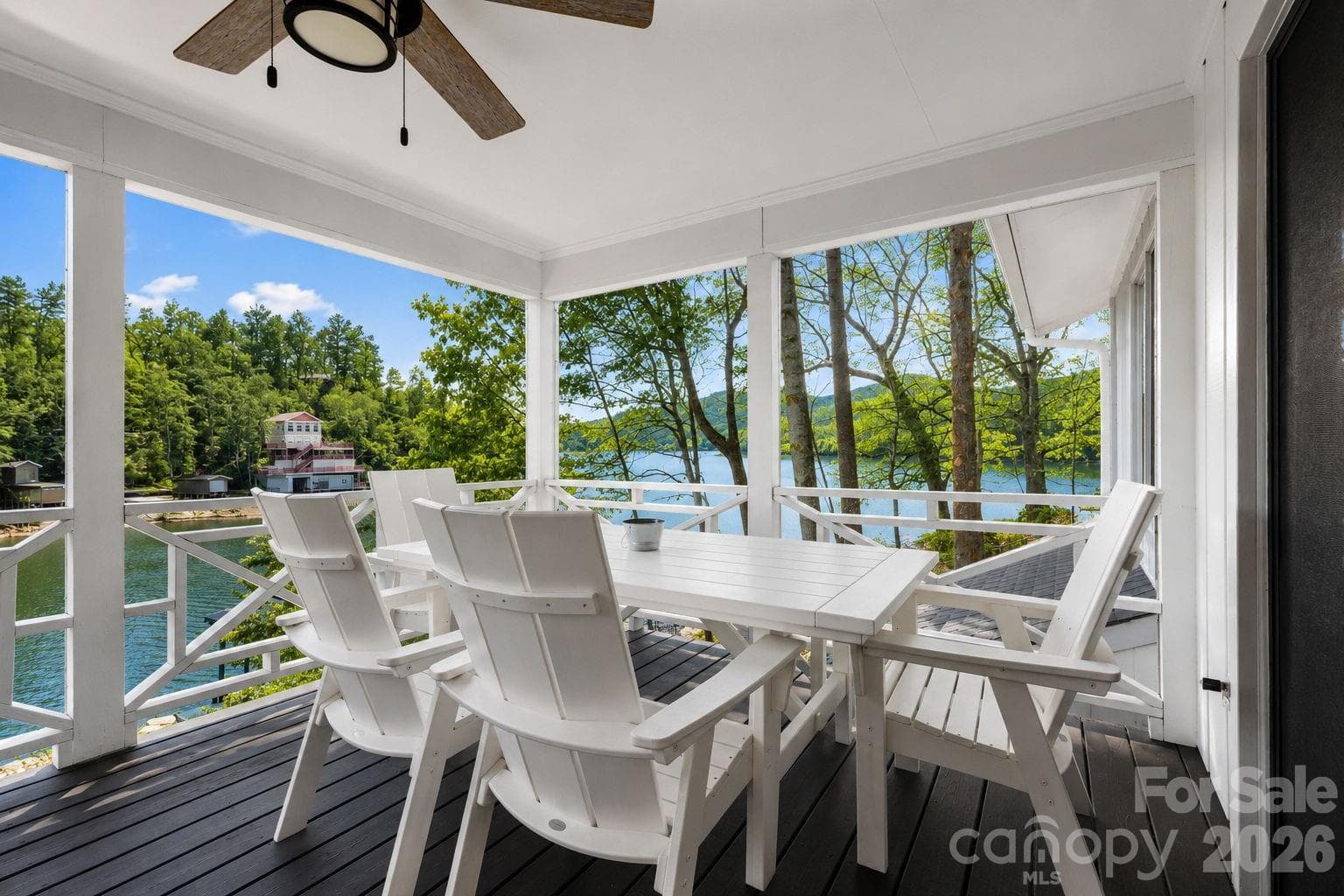 Dining Area on Screened in Porch with Water and Mountain Views. - 183 Blarney Road, Lake Lure