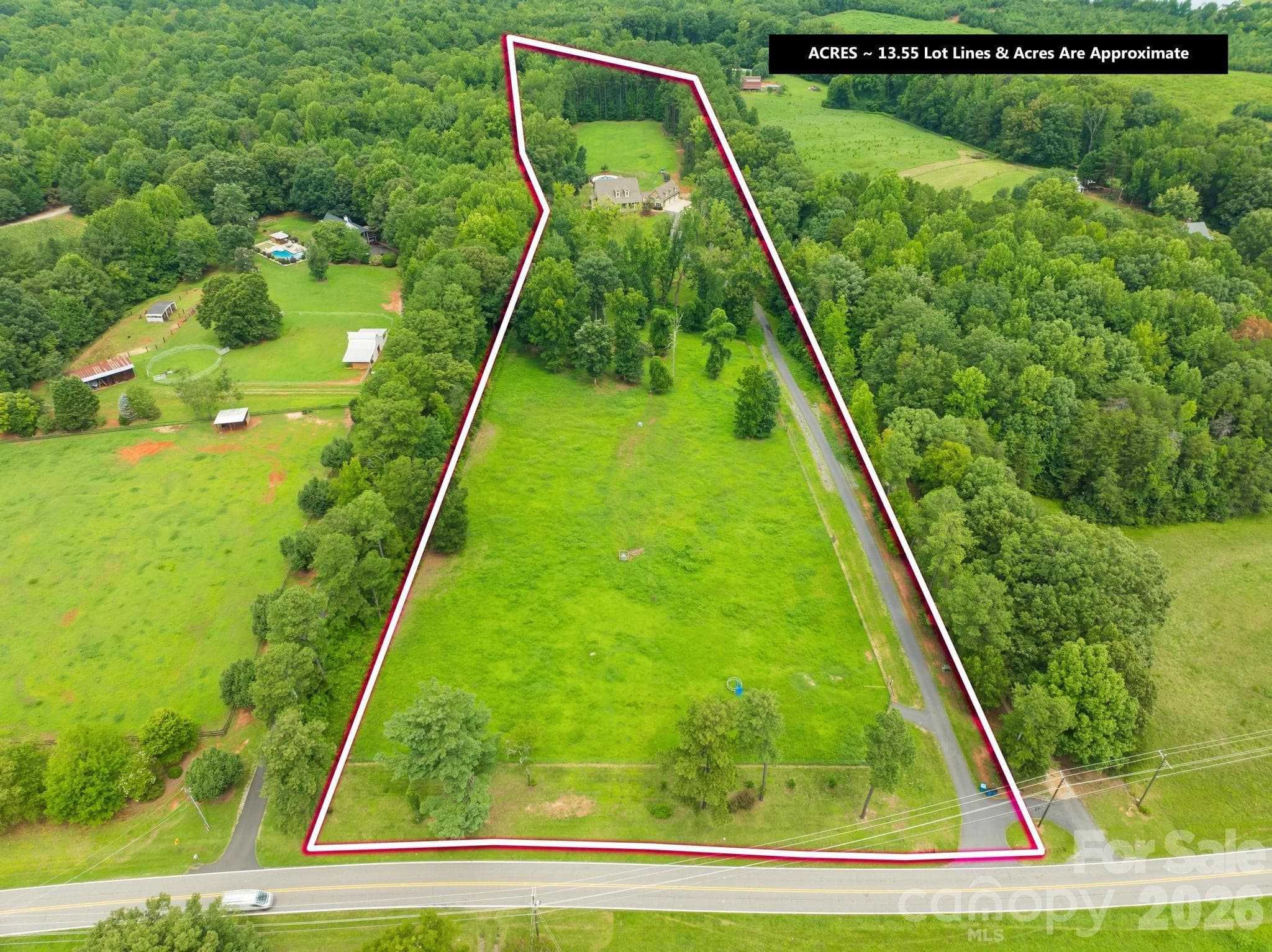 Aerial view of property with approximate lot lines - 6334 Long Island Road, Catawba