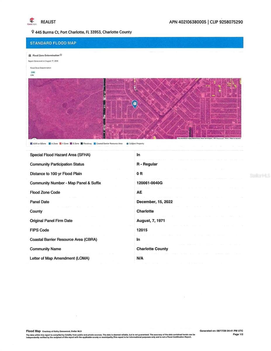 Flood Map - 445 BURMA CT, PORT CHARLOTTE