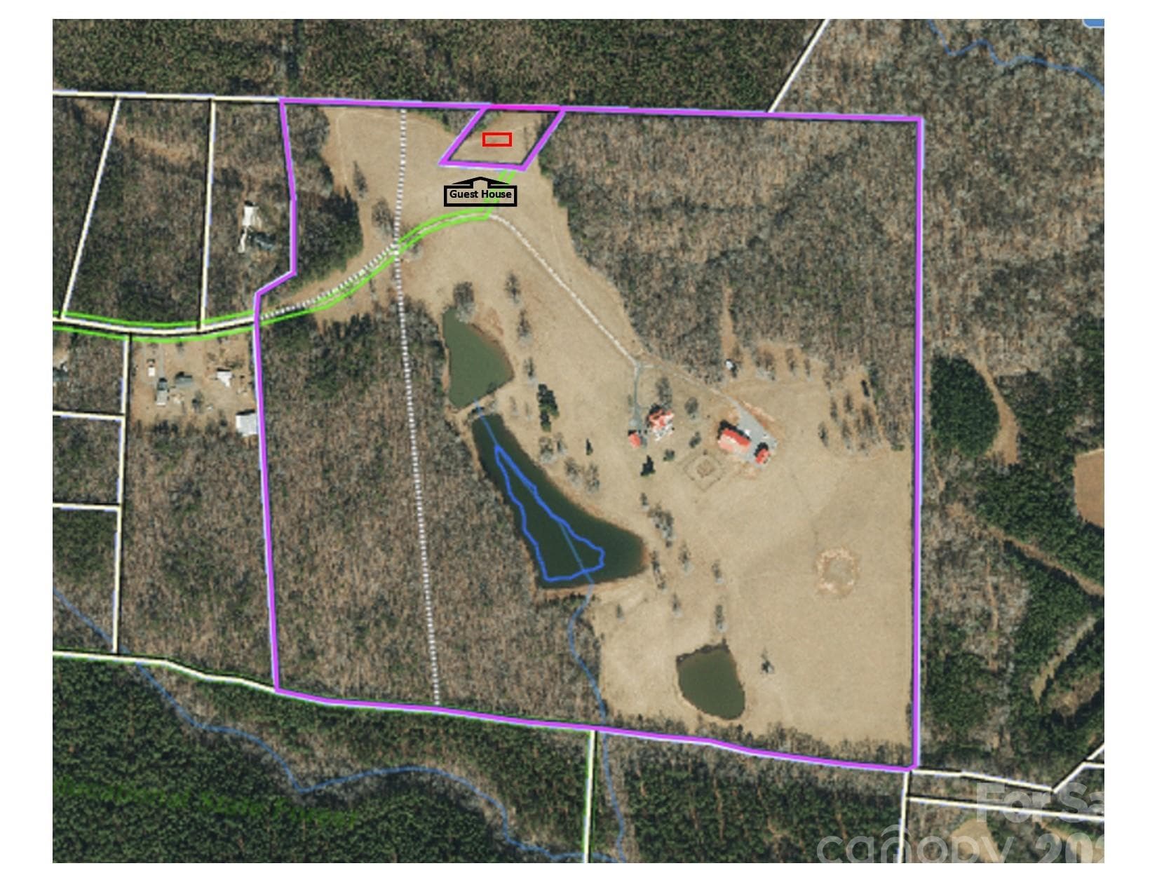 Aerial exemplifying the 2 separate parcels making up the 92.54 acres - 1260 Beaver Island Trail Road, Walnut Cove