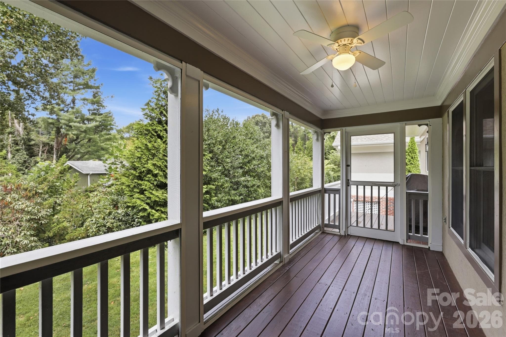 Private screend back porch with crown molding: 26'x6.5' - 18 Creekside Way, Asheville