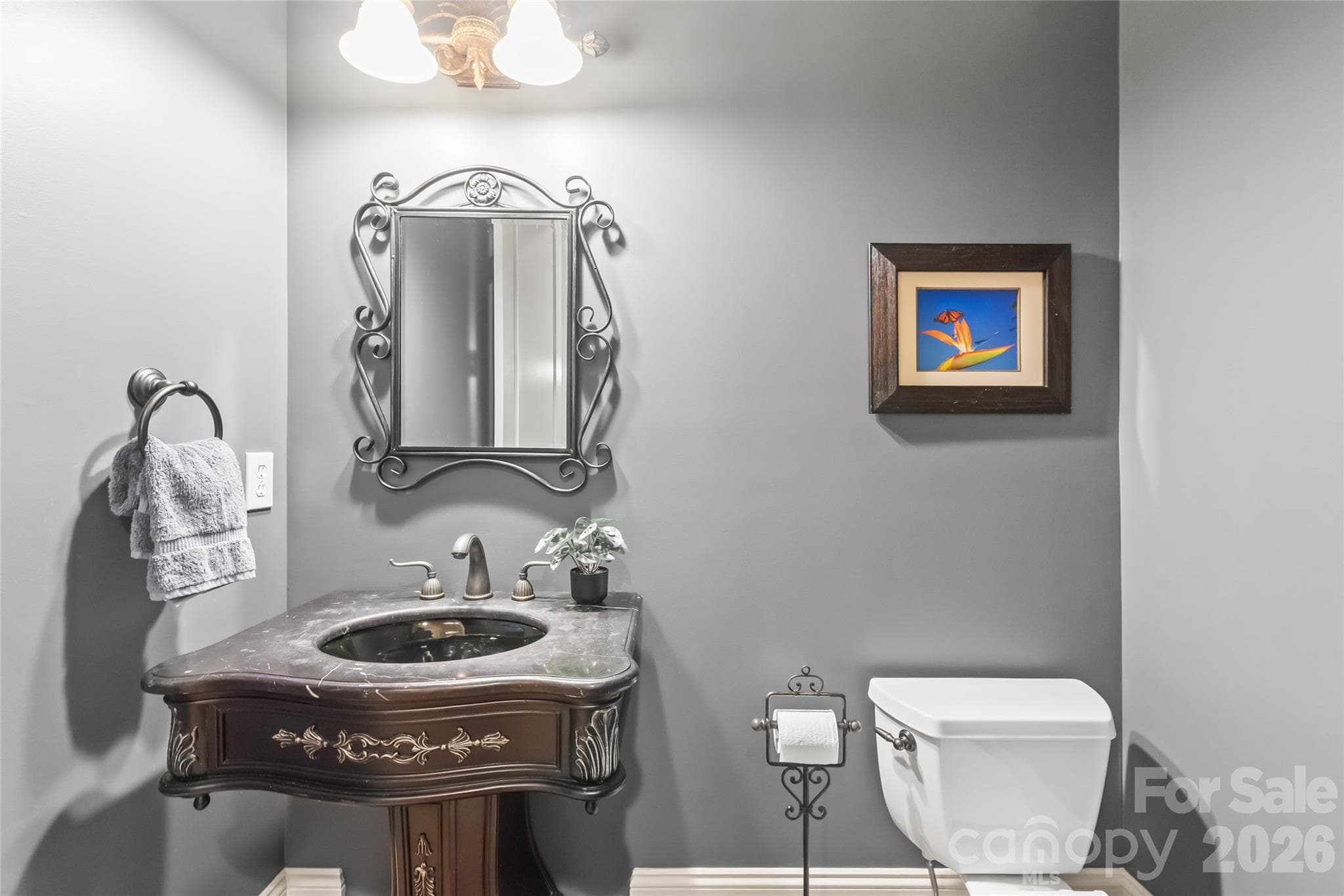 A sophisticated powder room conveniently located on the main level for welcoming guests. - 7320 Summerlin Place, Charlotte