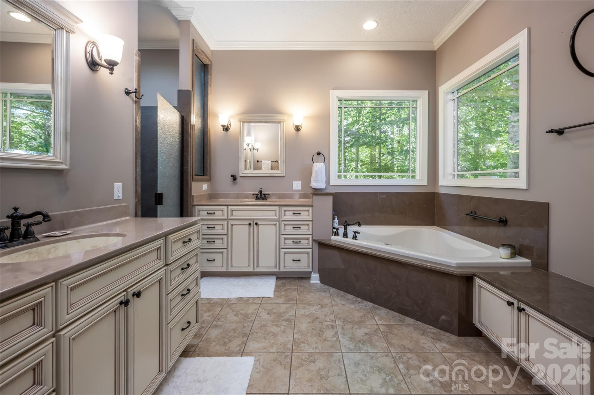 Primary bath, main level, with walk in shower and jet tub - 170 Cape Martin Circle, Hendersonville