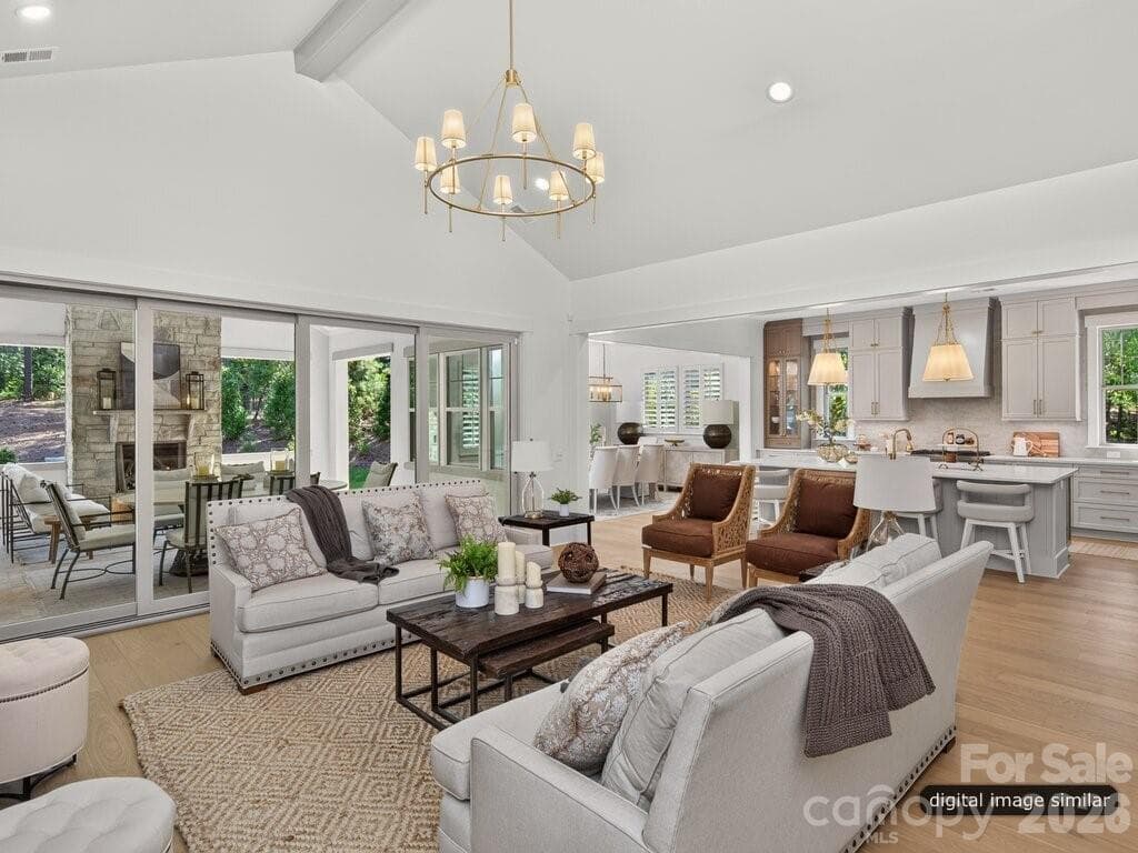 Open Floorplan that flows into Kitchen, Dining Room, & Covered Outdoor Terrace - 128 Willow View Loop, Davidson