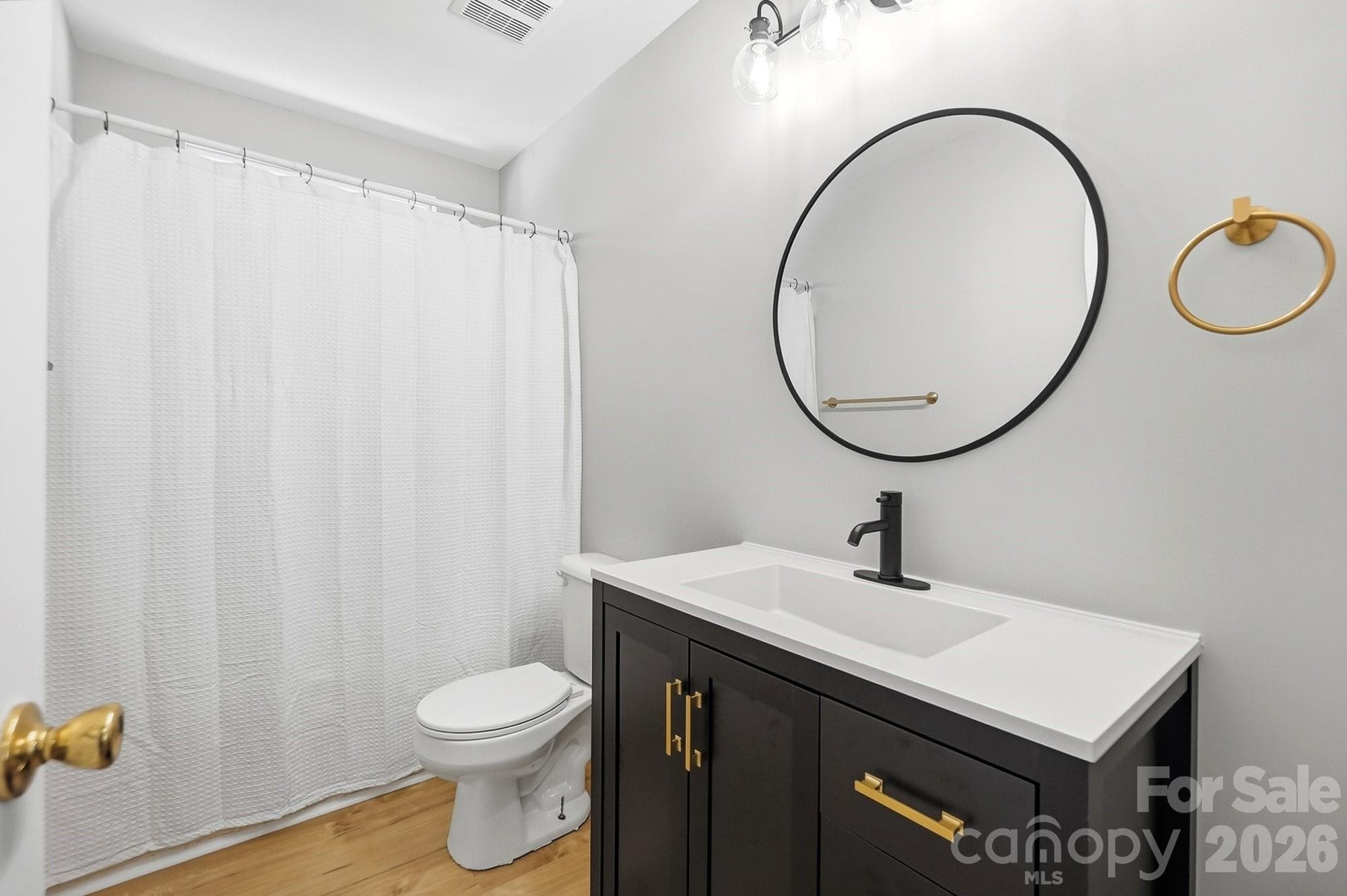 Upstairs Hall Guest Bathroom with upgraded vanity, lighting and mirror - 11402 Heritage Green Drive, Cornelius
