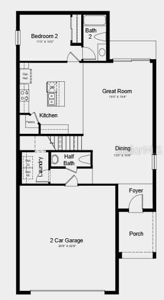 First Floor Plan - Additional Highlights Include: GE refrigerator, washer and dryer, window blinds throughout, and extended LVP flooring on the first floor - 13835 SHELLMORE AVE, PALMETTO