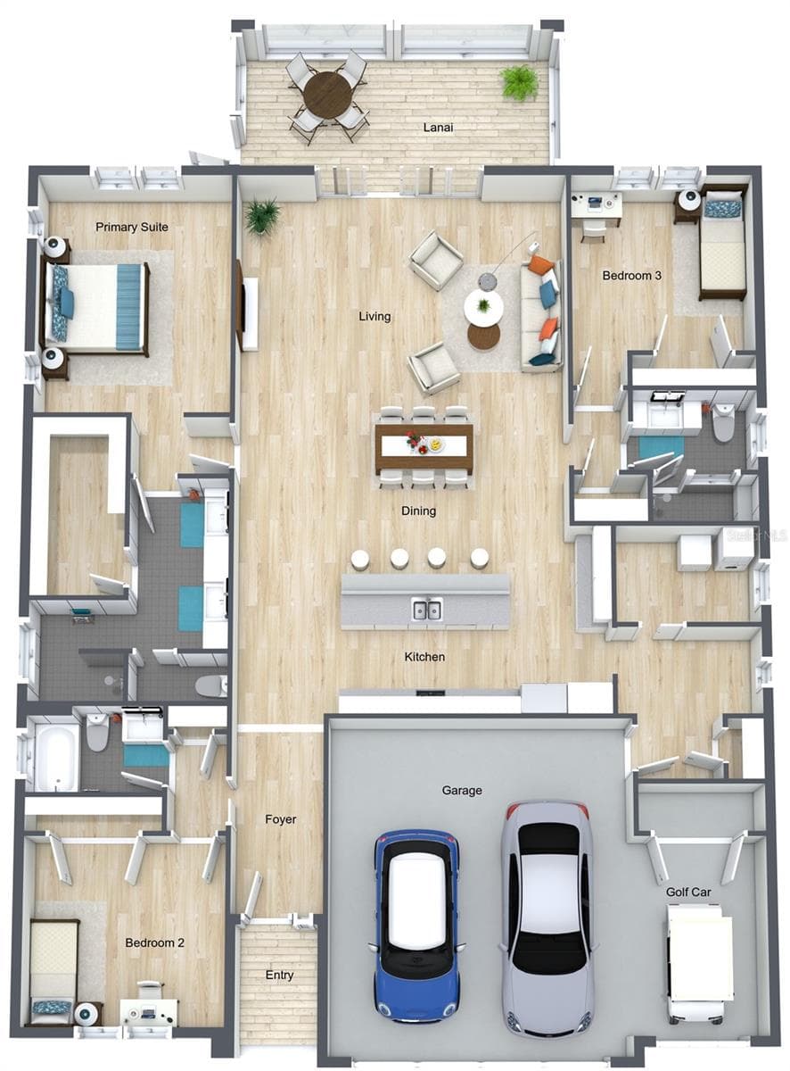3D Floorplan. 504 Bedminster the garage is on the left. This is a flipped drawing - 504 BEDMINSTER WAY, THE VILLAGES