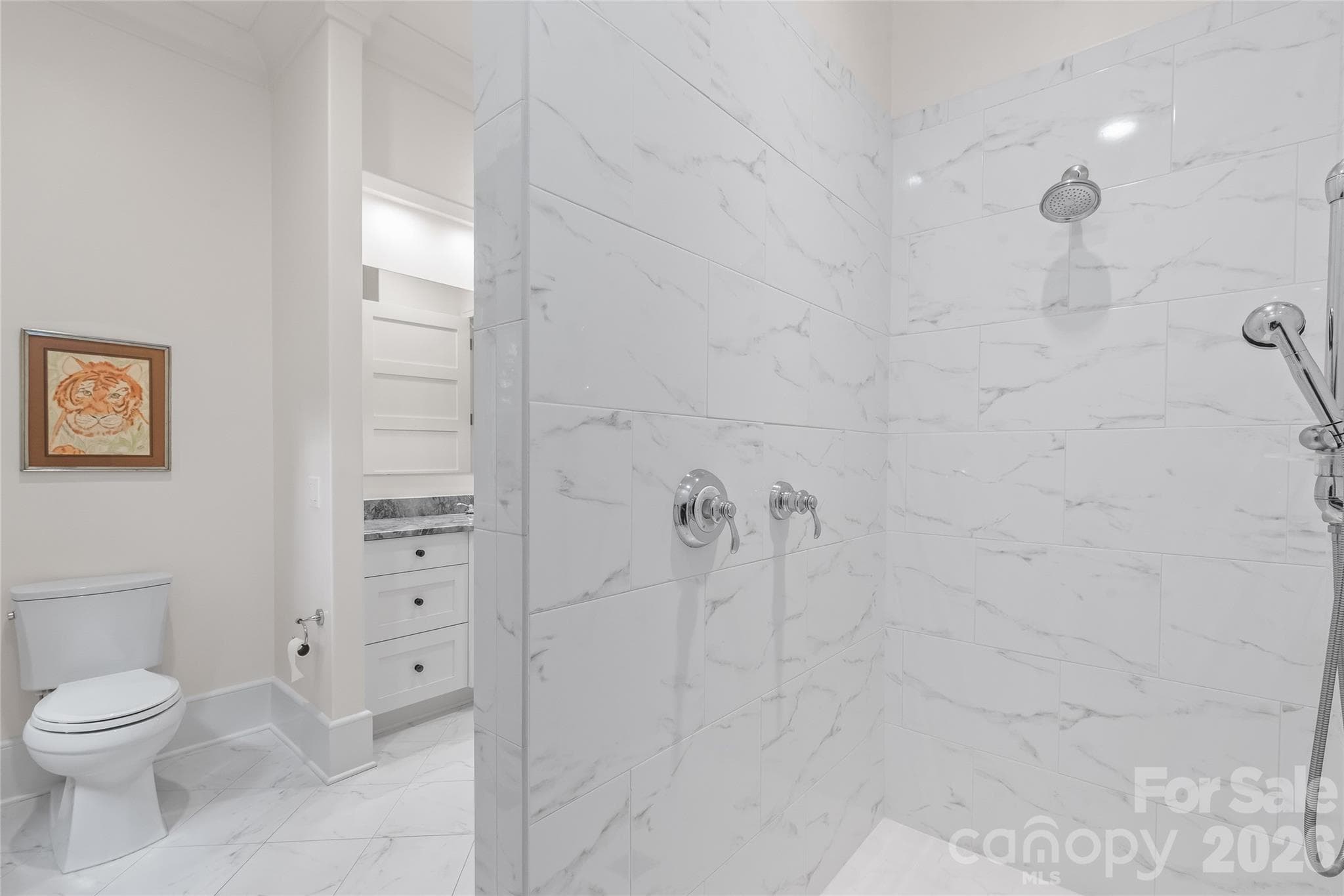 An oversized zero entry shower completes this bath - 2800 Wintergreen Drive, Charlotte