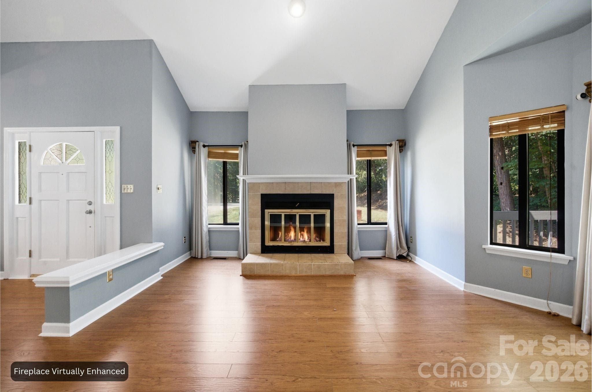 Fireplace Virtually Enhanced: Living Room - 13432 Windward Cove, Charlotte