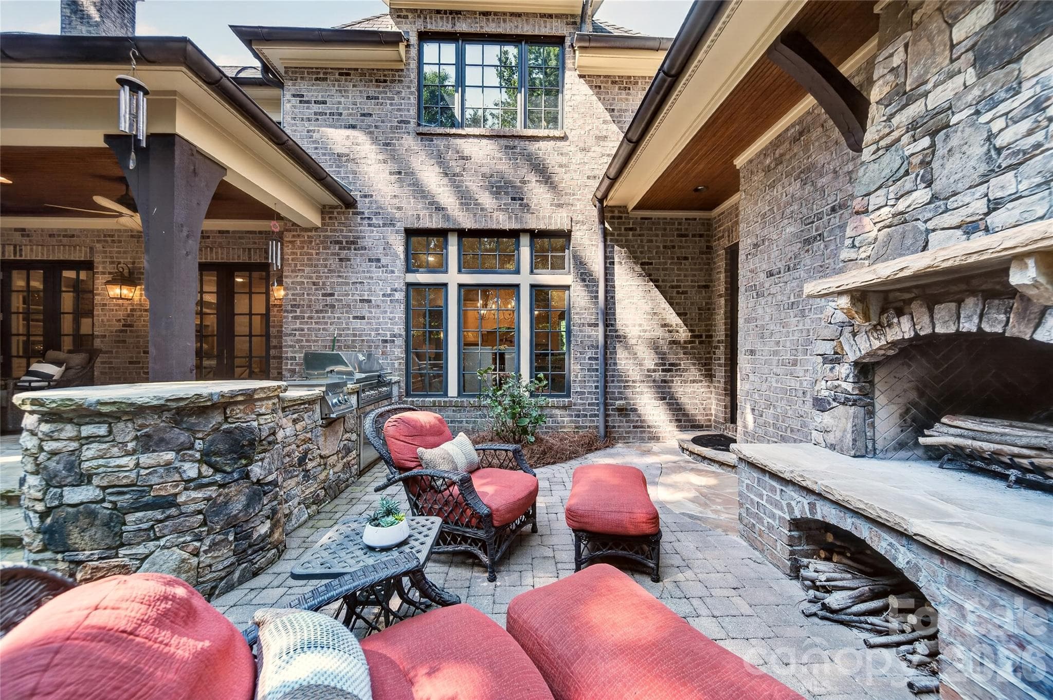 Outdoor Fireplace and Built In Grill - 229 Wrenwood Lane, Charlotte