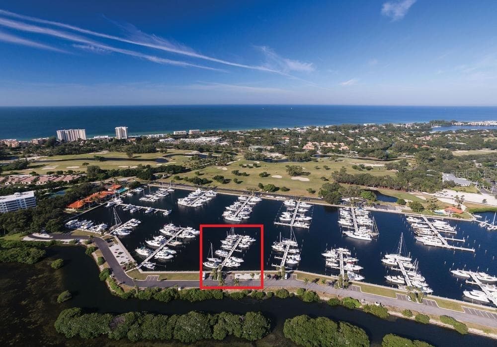 Slip M-10, outlined in a red box. - 2800 HARBOURSIDE DRIVE DR #M-10, LONGBOAT KEY