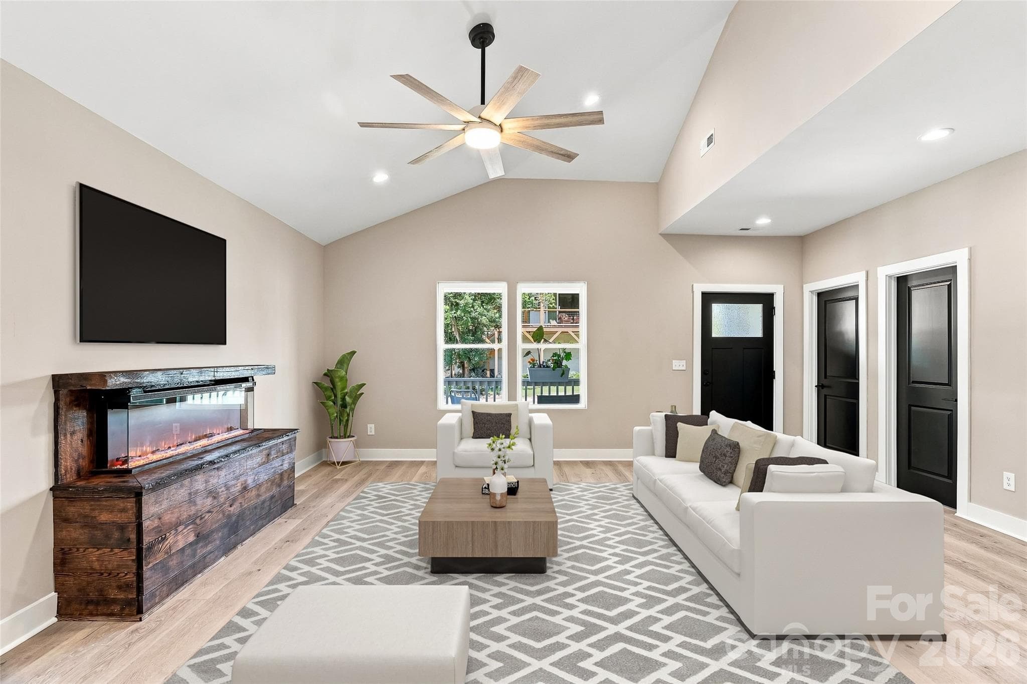 Living room (furniture staged with AI) - 156 Edwards Avenue, Swannanoa