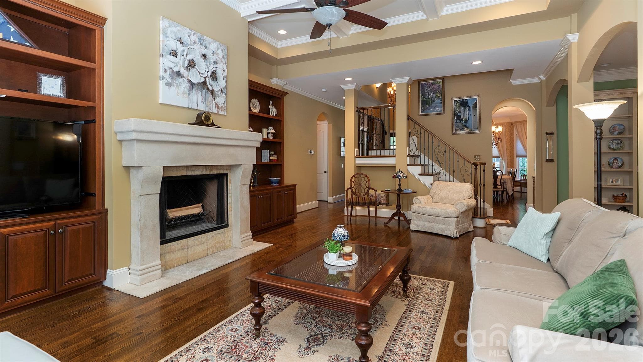 Coffered ceiling in family room... - 7786 Chapel Creek Drive, Denver