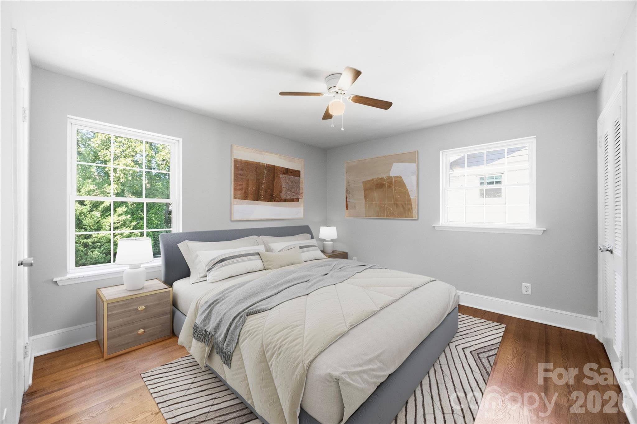 This is the primary BR and like every other space in the home has been freshly painted. The room has double closets and a powder room. We included this virtual image so buyers could enjoy the space with furniture showcased. - 6506 Candlewood Drive, Charlotte