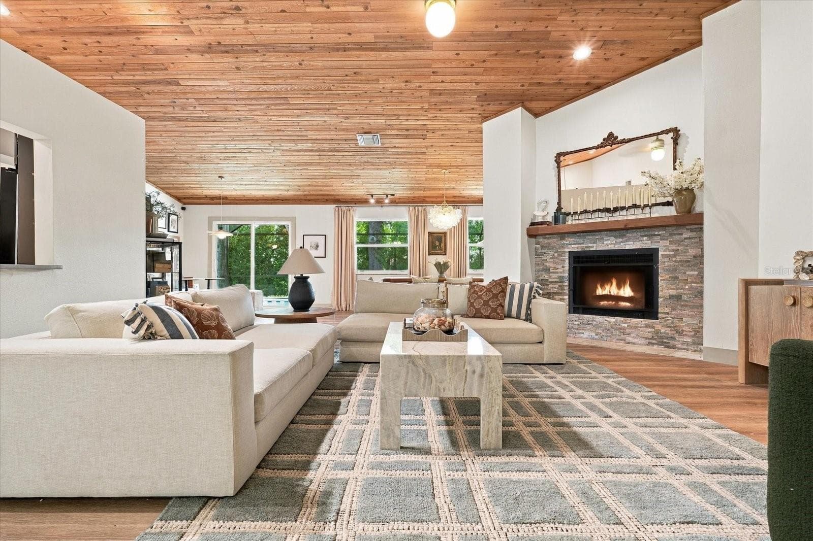 Living Room with Fireplace - 1515 MIDNIGHT PASS WAY, CLEARWATER