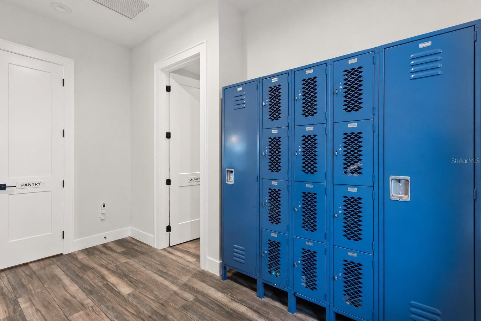 MUDROOM + LOCKER STORAGEJust inside the breezeway, a dedicated mudroom provides individual locker storage for backpacks, shoes and everyday gear, with the laundry room and walk-in pantry immediately adjacent. - 907 CELADON ST, WINTER GARDEN