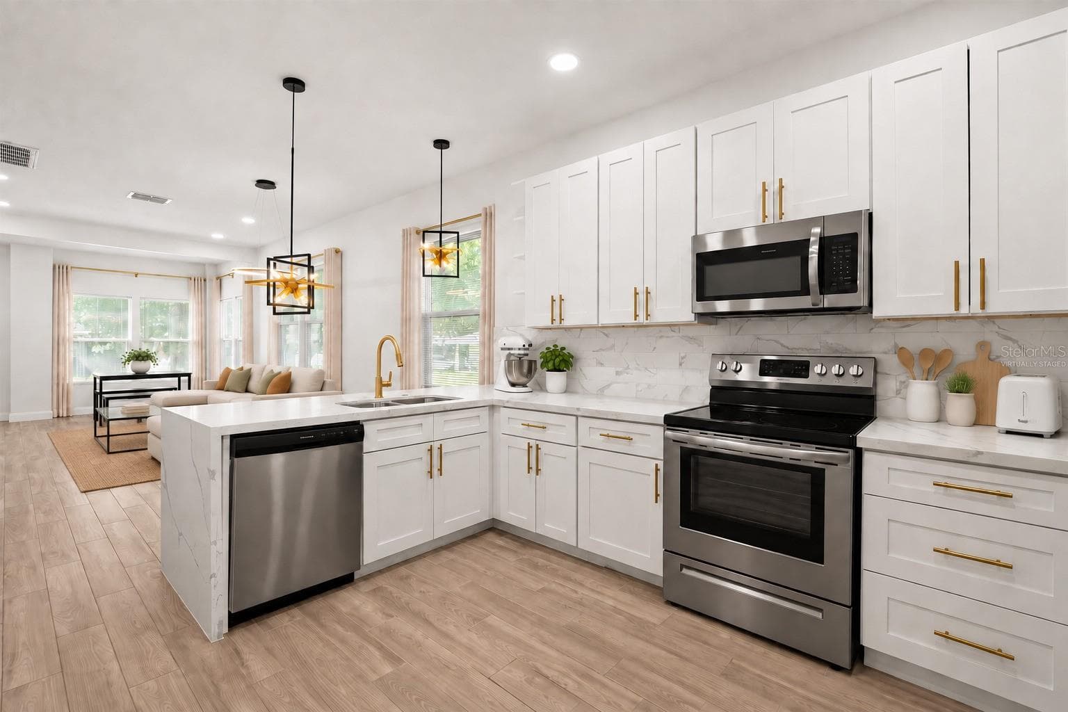 Virtually Staged - Kitchen, Living and Dining Room - 1202 E 32ND AVE, TAMPA