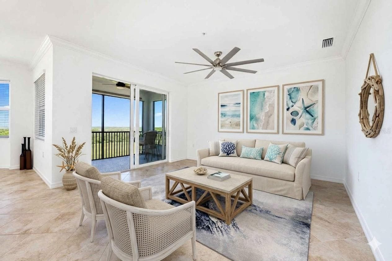 Living Room staged - 14071 HERITAGE LANDING BLVD #346, PUNTA GORDA