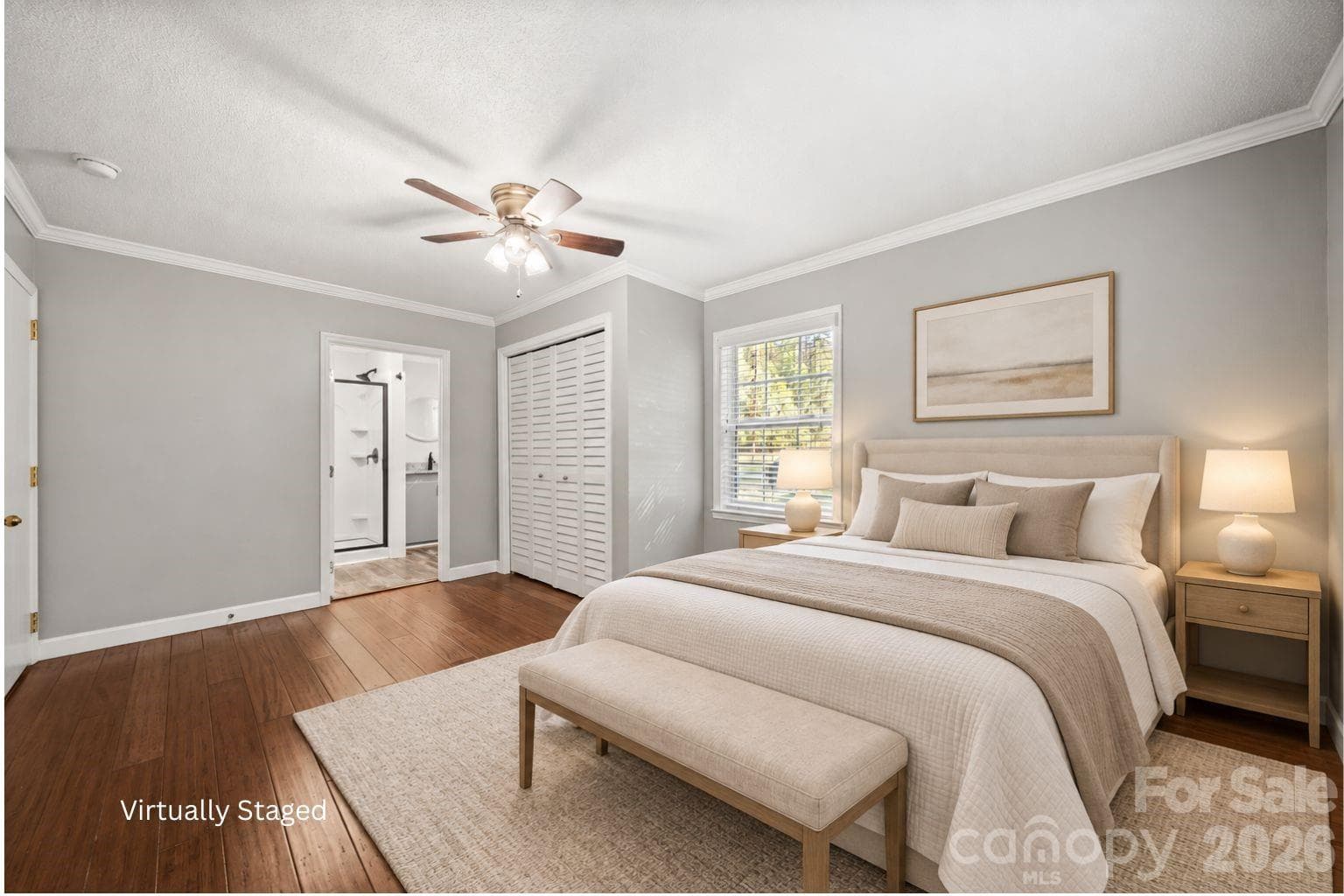 Virtually staged - Primary bedroom upstairs - 109 Woodside Avenue, Gastonia