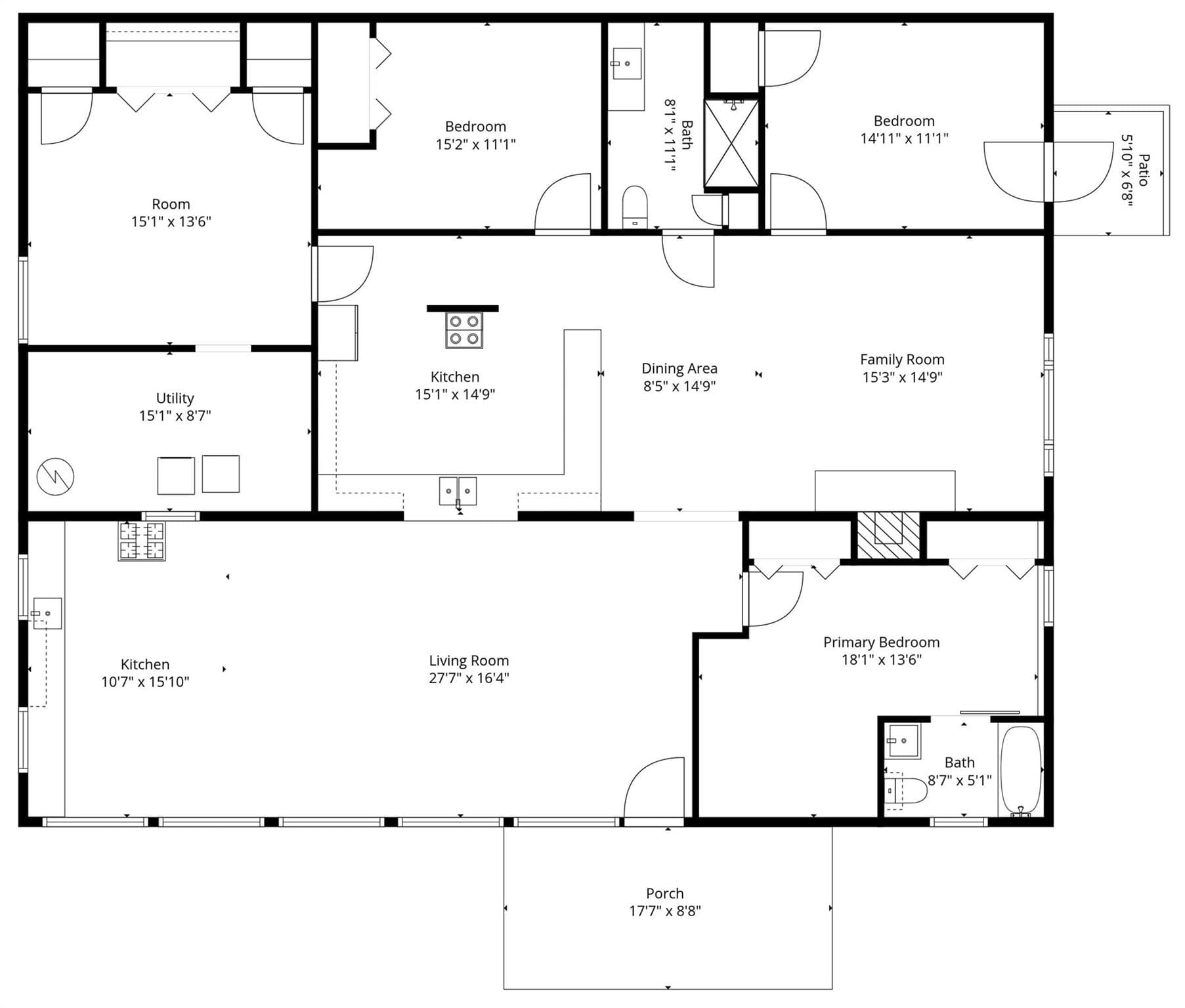Basement level floor plan - 2nd full living quarters - 109 Woodside Avenue, Gastonia