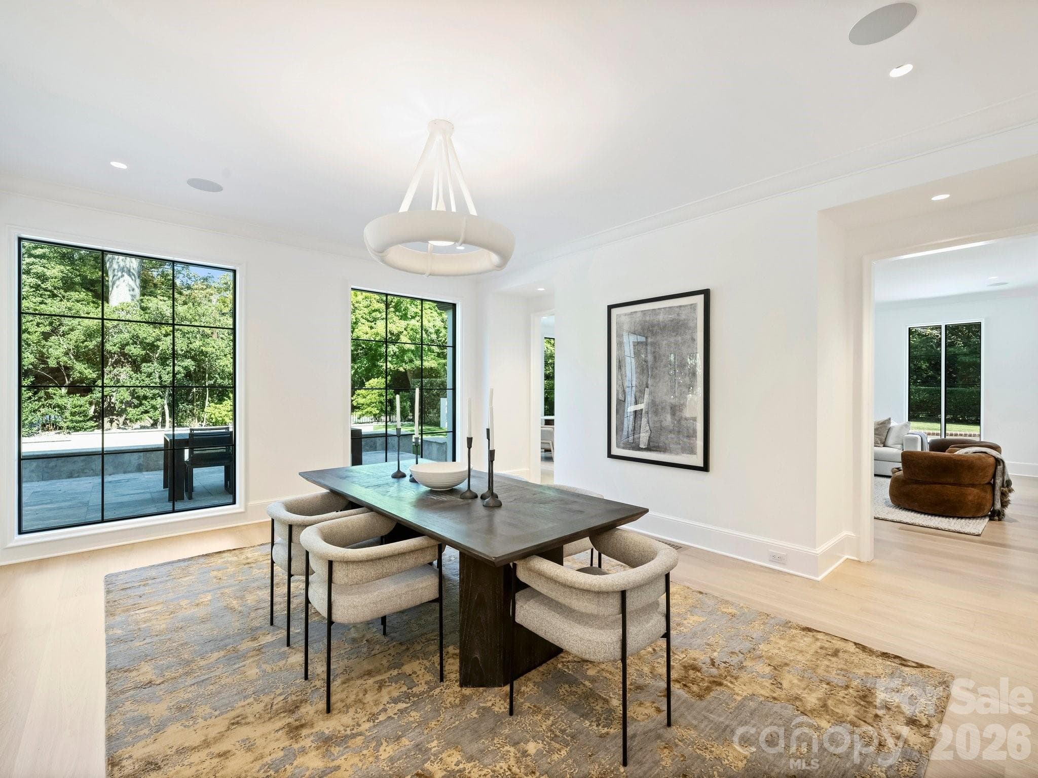 dining room overlooking outdoor pool area - 600 Hermitage Road, Charlotte