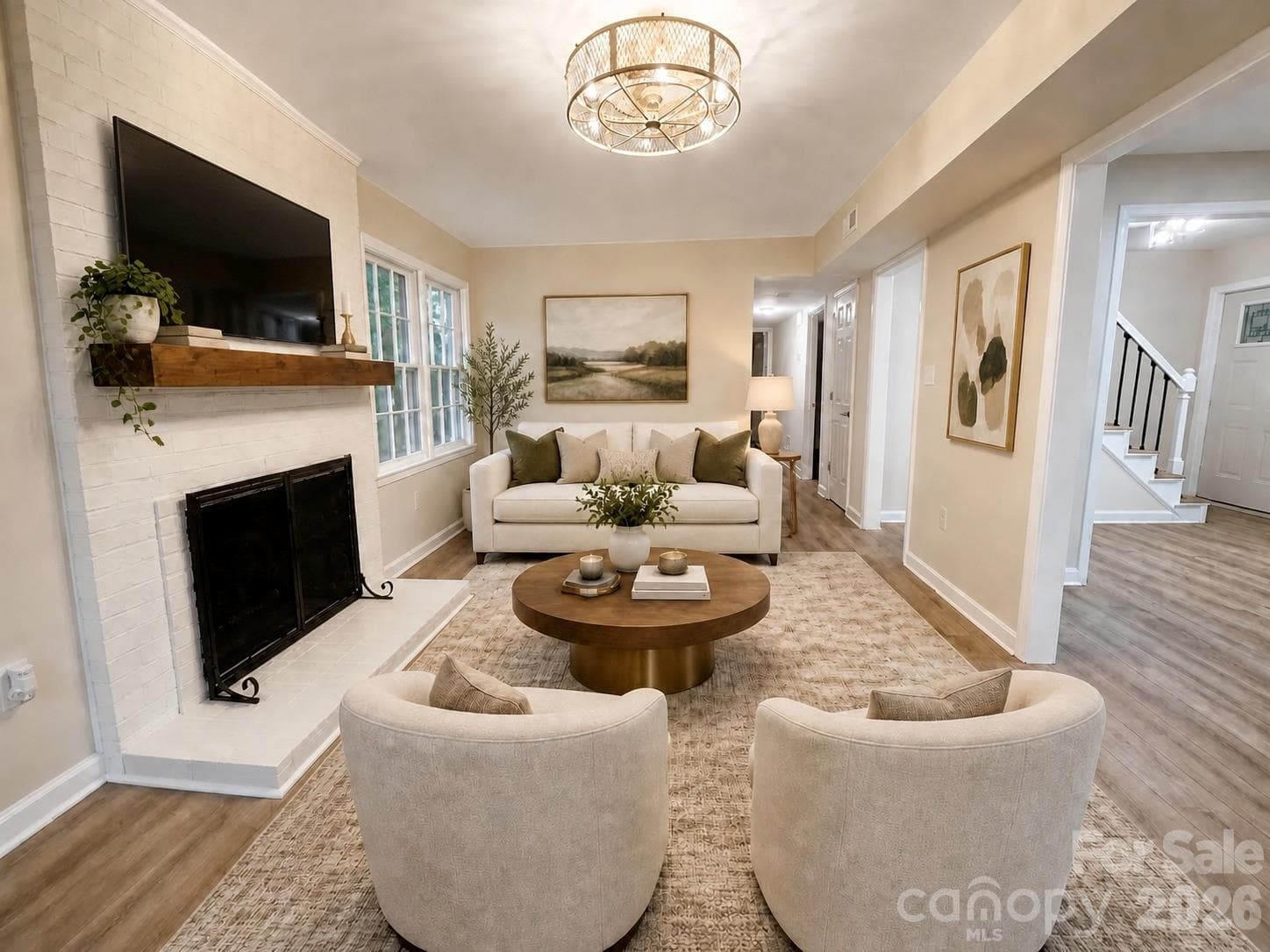 “Image virtually staged for visualization.” Living Room - 2041 Glouchester Circle, Charlotte