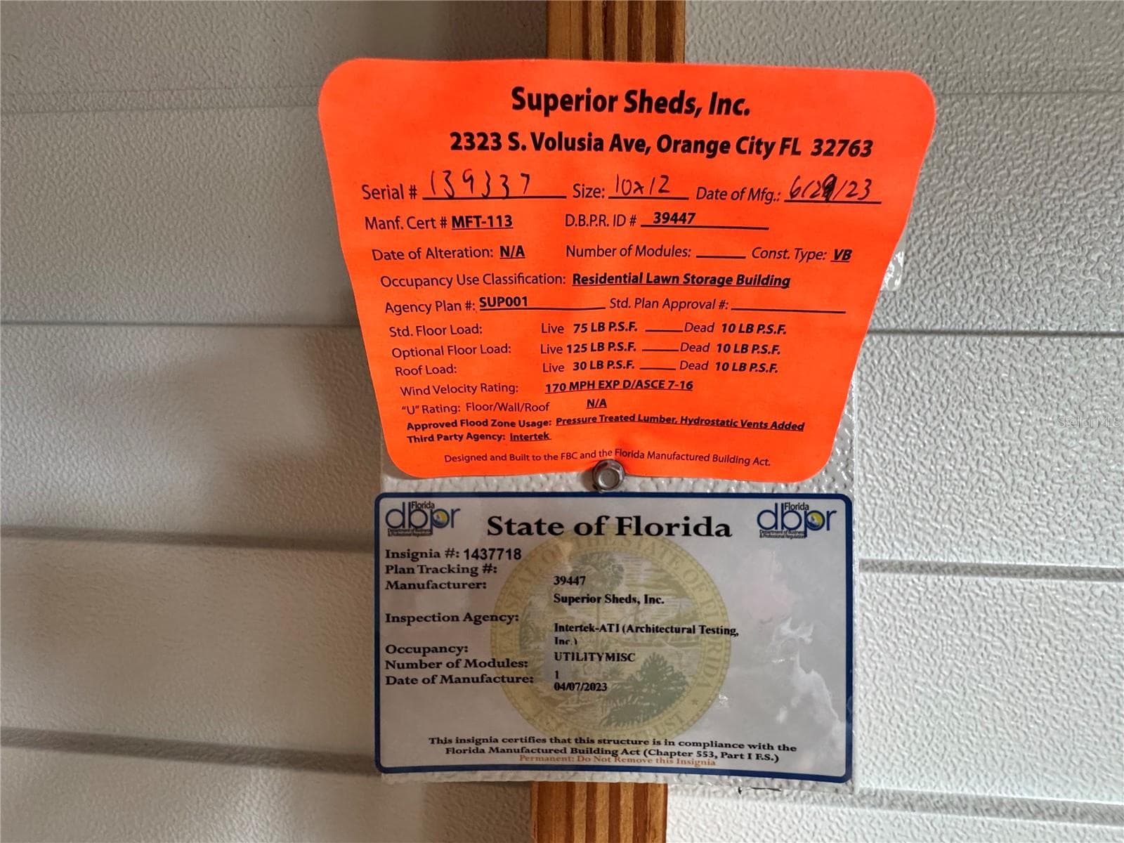 Storage shed information. - 9248 SCEPTER AVE, BROOKSVILLE