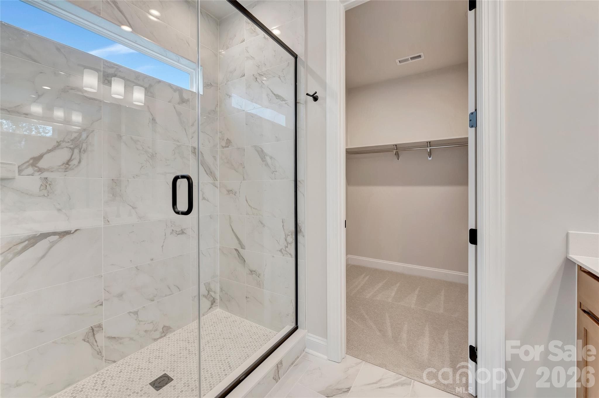 Primary tiled walk-in shower - 444 Old Town Village Road, Waxhaw