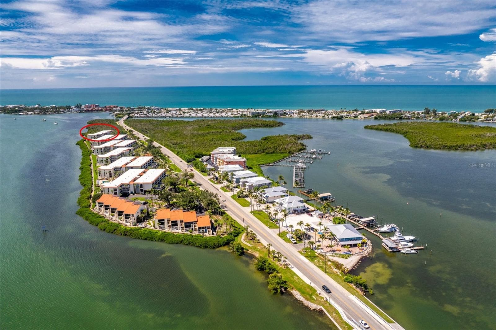 Buidling Circled with Gulf in the distance. - 1751 BEACH RD #202, ENGLEWOOD