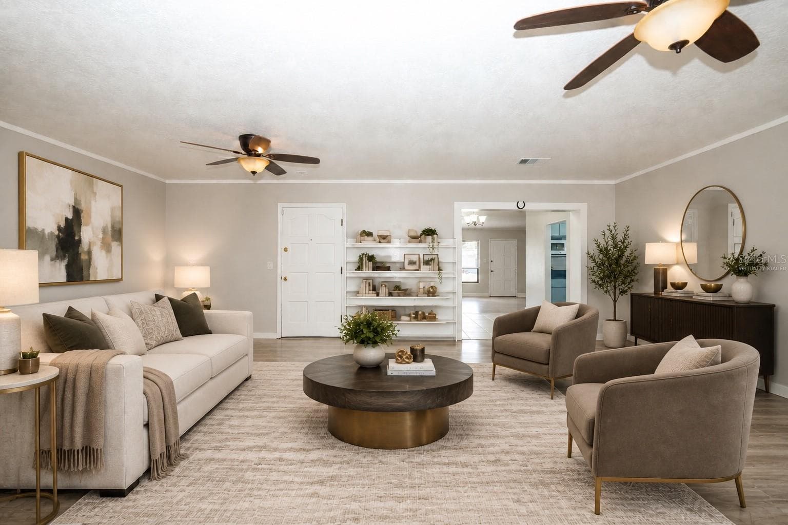 Virtually Staged-Family Room with Built In Bookshelf - 506 S ELSASSER ST, DELAND
