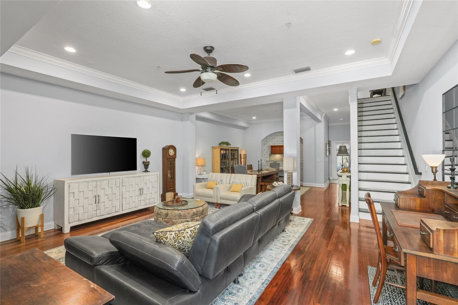 Living Room - Tray Ceilings and Beautiful Hardwood Flooring - 4625 LEGACY PARK DR, TAMPA