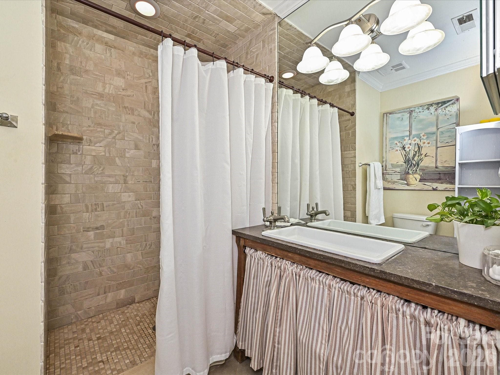 Primary full bath with neutral tile walk in shower - 4313 Silo Lane, Charlotte