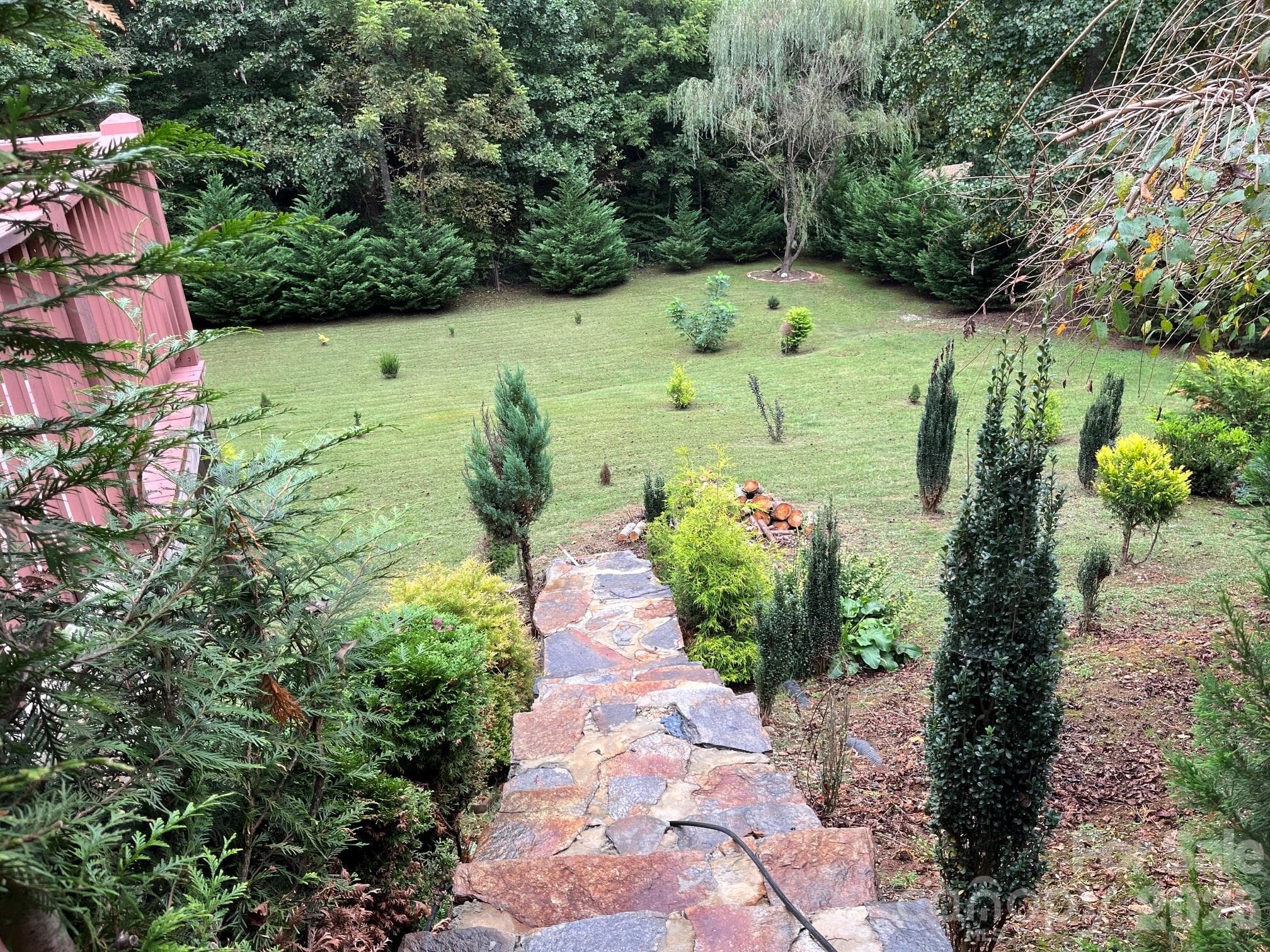 Rock steps leading to huge back yard - 254 Jupiter Road, Weaverville