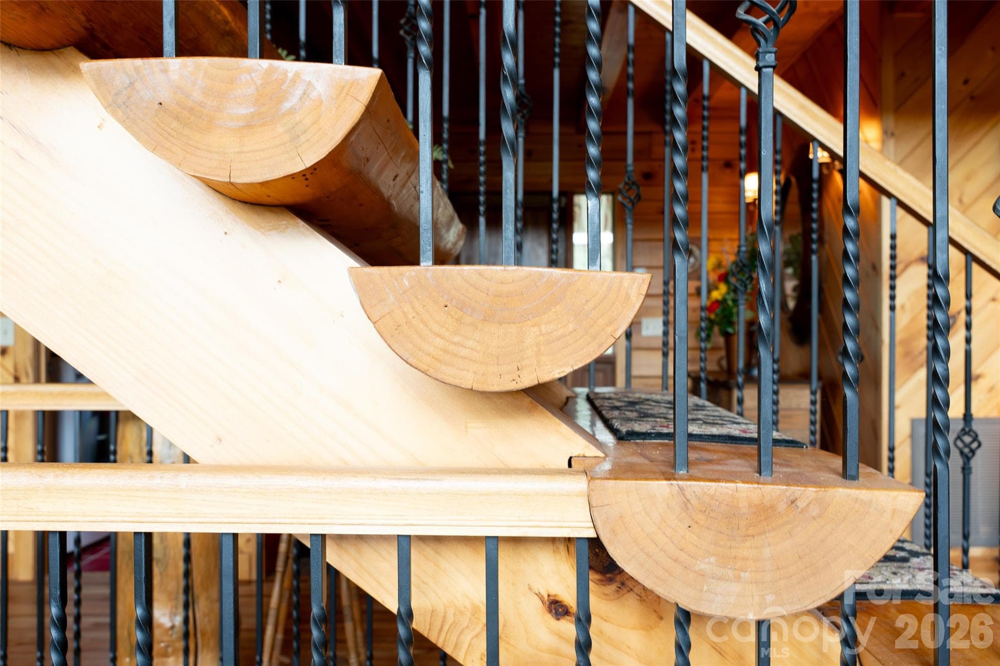Pine wood stairs - 316 Stevenson Cove Road, Waynesville