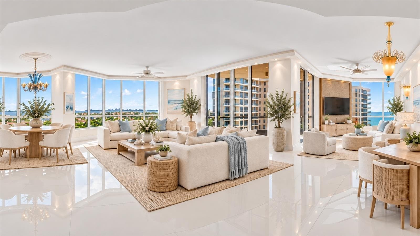 Virtually Staged - living room, dining room, and den - 1281 GULF OF MEXICO DRIVE DR #707, LONGBOAT KEY