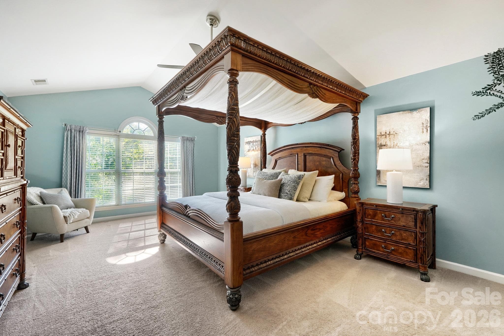 Spacious primary bedroom with cathedral ceilings - 10808 Pomerane Place, Charlotte