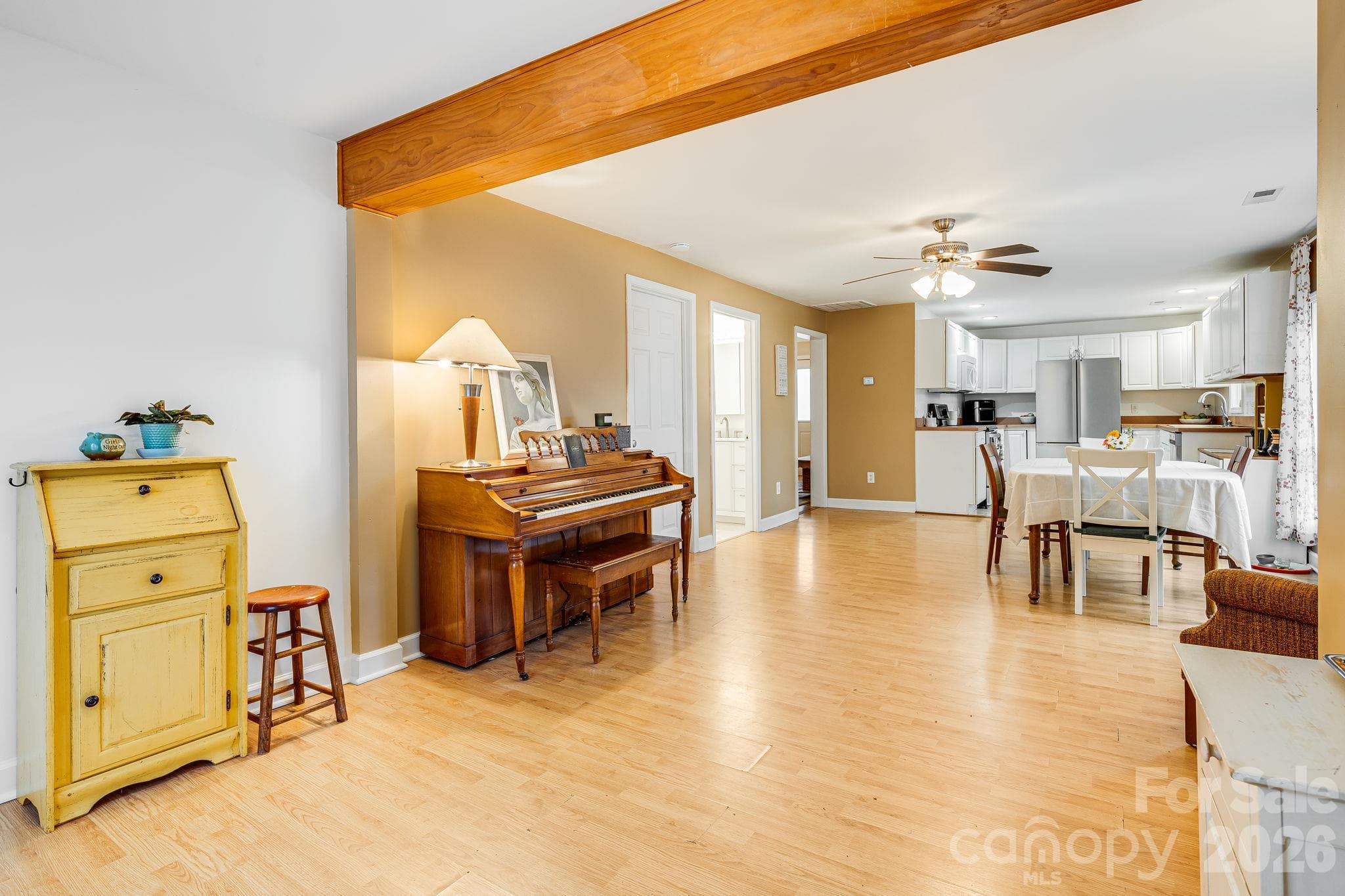 View of Living room and Dining area - they have it setup a music space and dining area - 195 Whitmire Road, Brevard