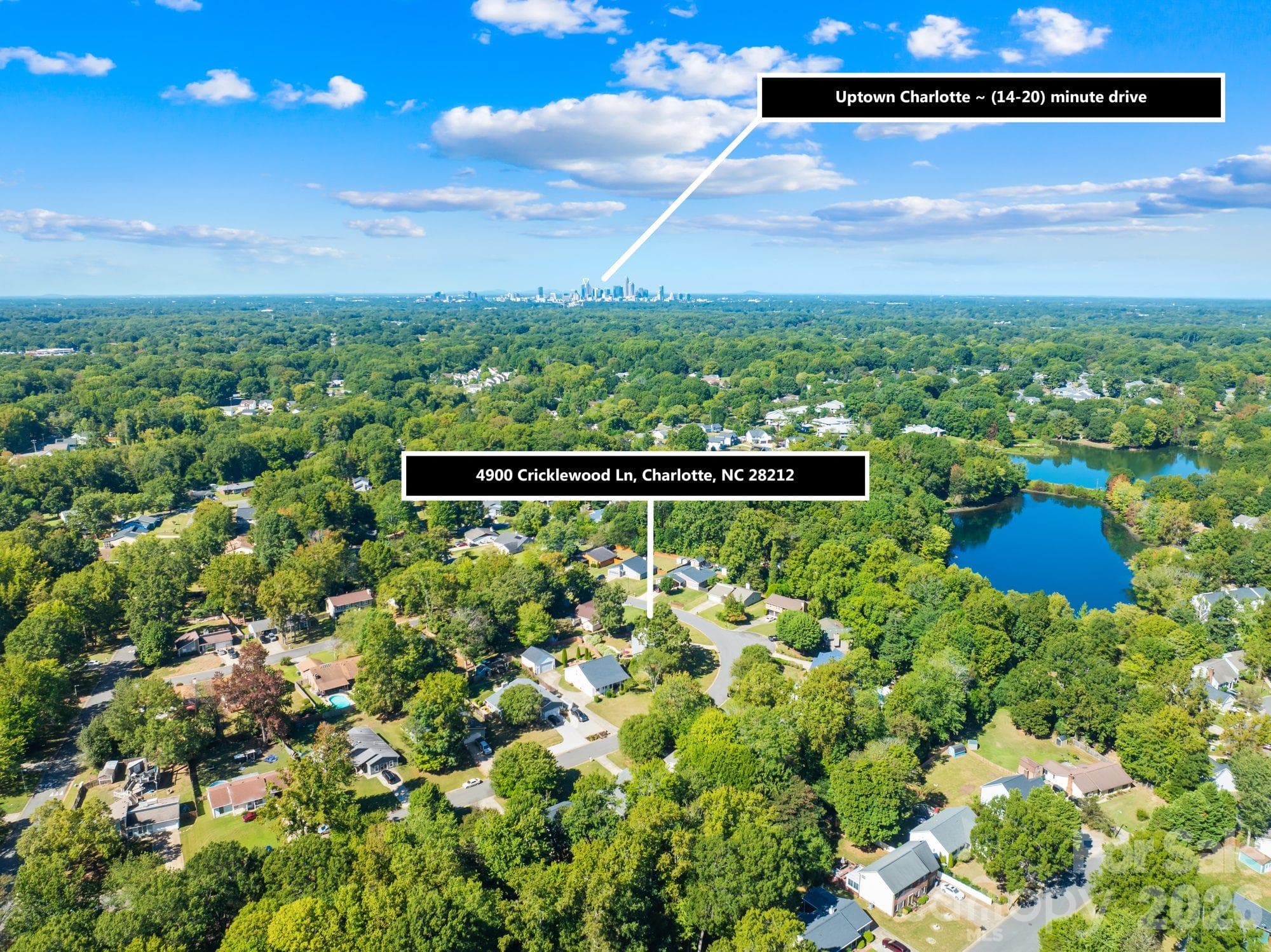 Aerial view toward the Uptown Charlotte skyline, about 8 miles from 4900 Cricklewood Ln - 4900 Cricklewood Lane, Charlotte