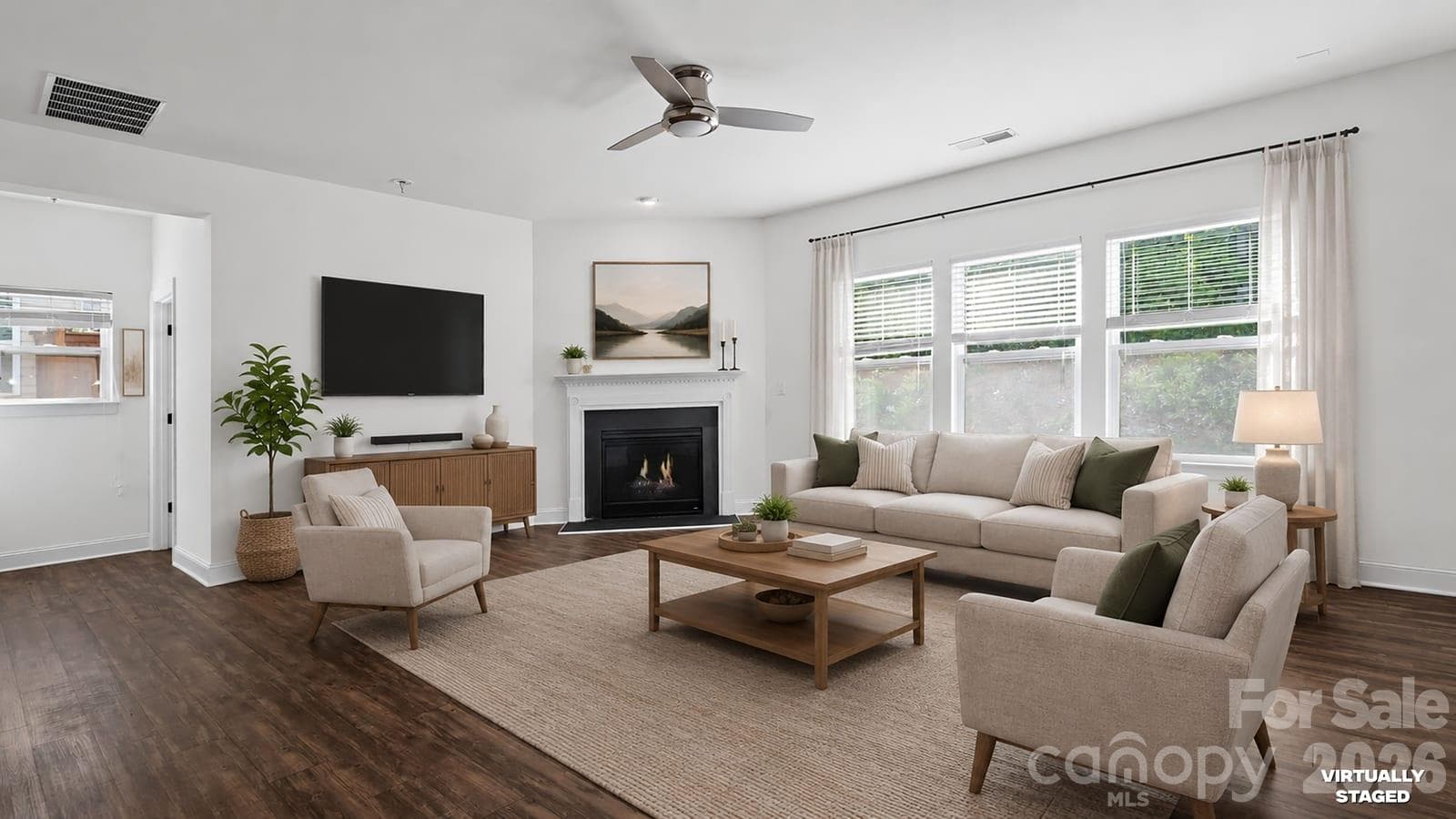 Virtually staged living room - 7235 Barefoot Forest Drive, Charlotte
