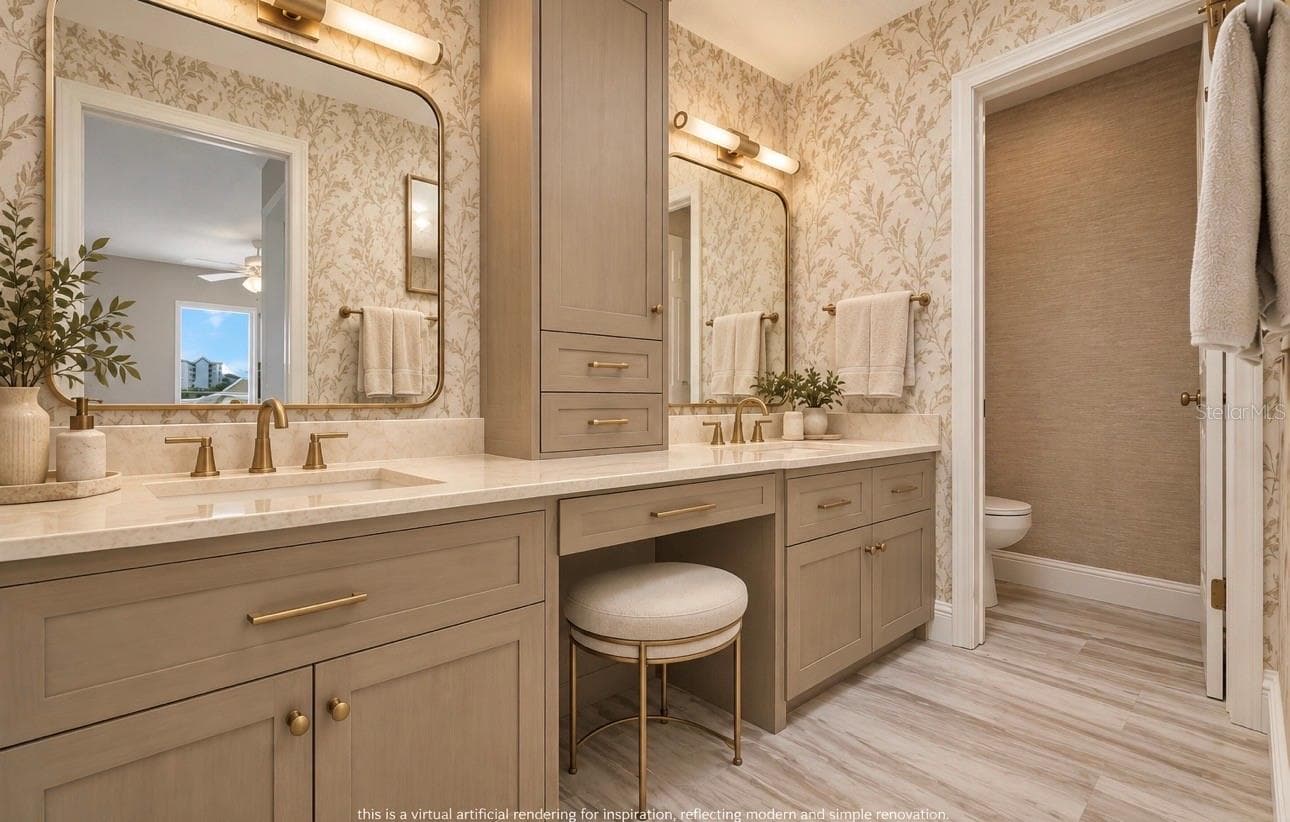 VIRTUAL ARTIFICIAL RENDERING OF INSPIRATION RENOVATION ON THE DATED BATHROOMS. - 6244 SPOONBILL DR, NEW PORT RICHEY