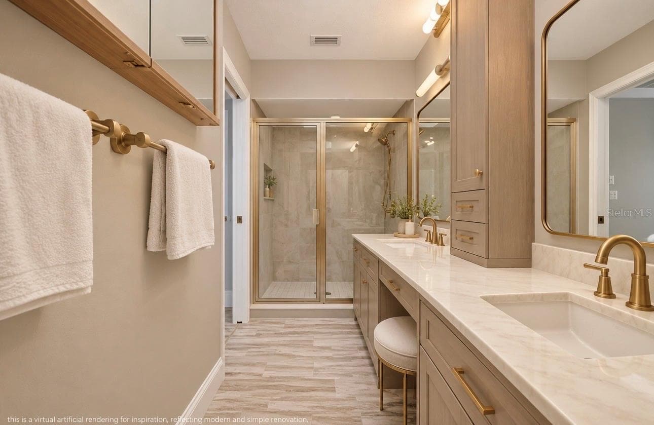 VIRTUAL ARTIFICIAL RENDERING OF INSPIRATION RENOVATION ON THE DATED BATHROOMS. - 6244 SPOONBILL DR, NEW PORT RICHEY