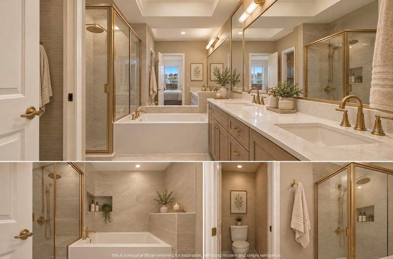 VIRTUAL ARTIFICIAL RENDERING OF INSPIRATION RENOVATION ON THE DATED BATHROOMS. - 6244 SPOONBILL DR, NEW PORT RICHEY