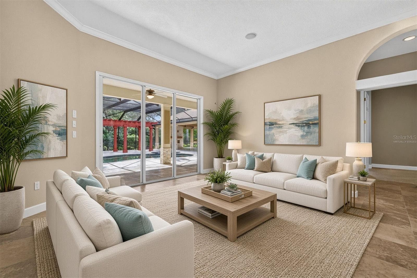 Virtually staged living room option 1 - 1516 CANOPY OAKS BLVD, PALM HARBOR
