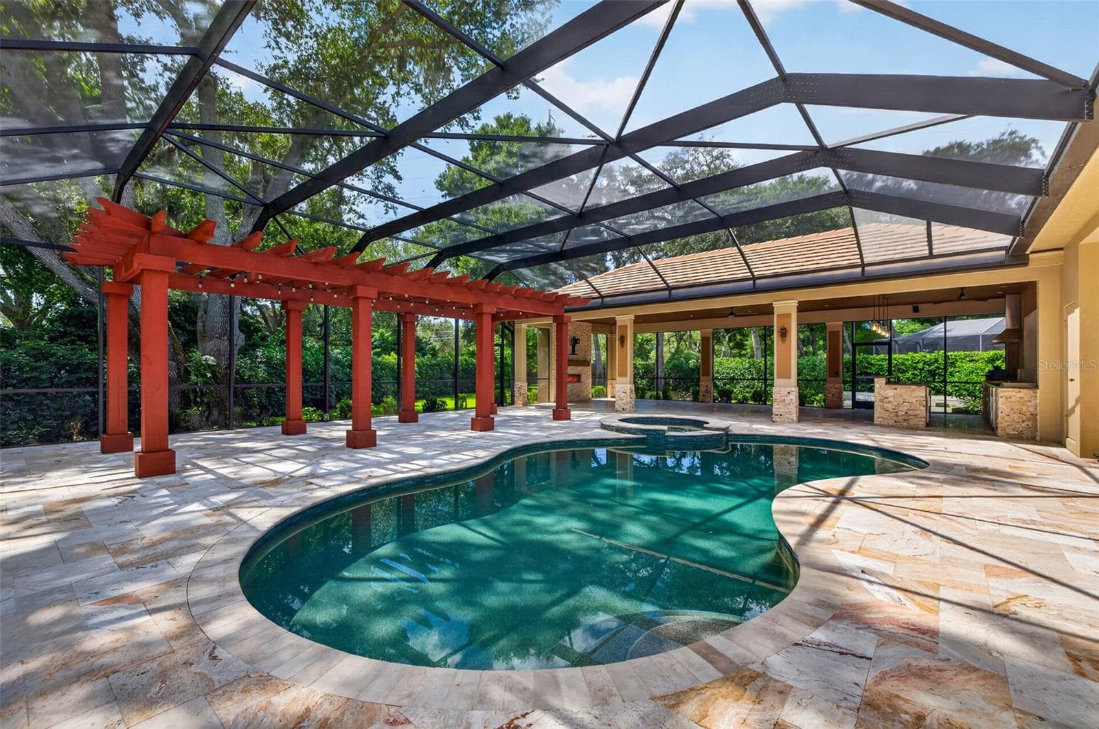 Salt water heated pool & spa with pebbletec finish - 1516 CANOPY OAKS BLVD, PALM HARBOR