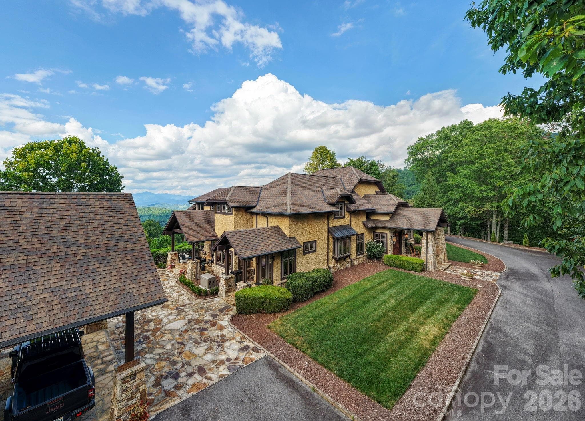 Aerial view above pavillion of side of home - 93 Lombard Street, Waynesville