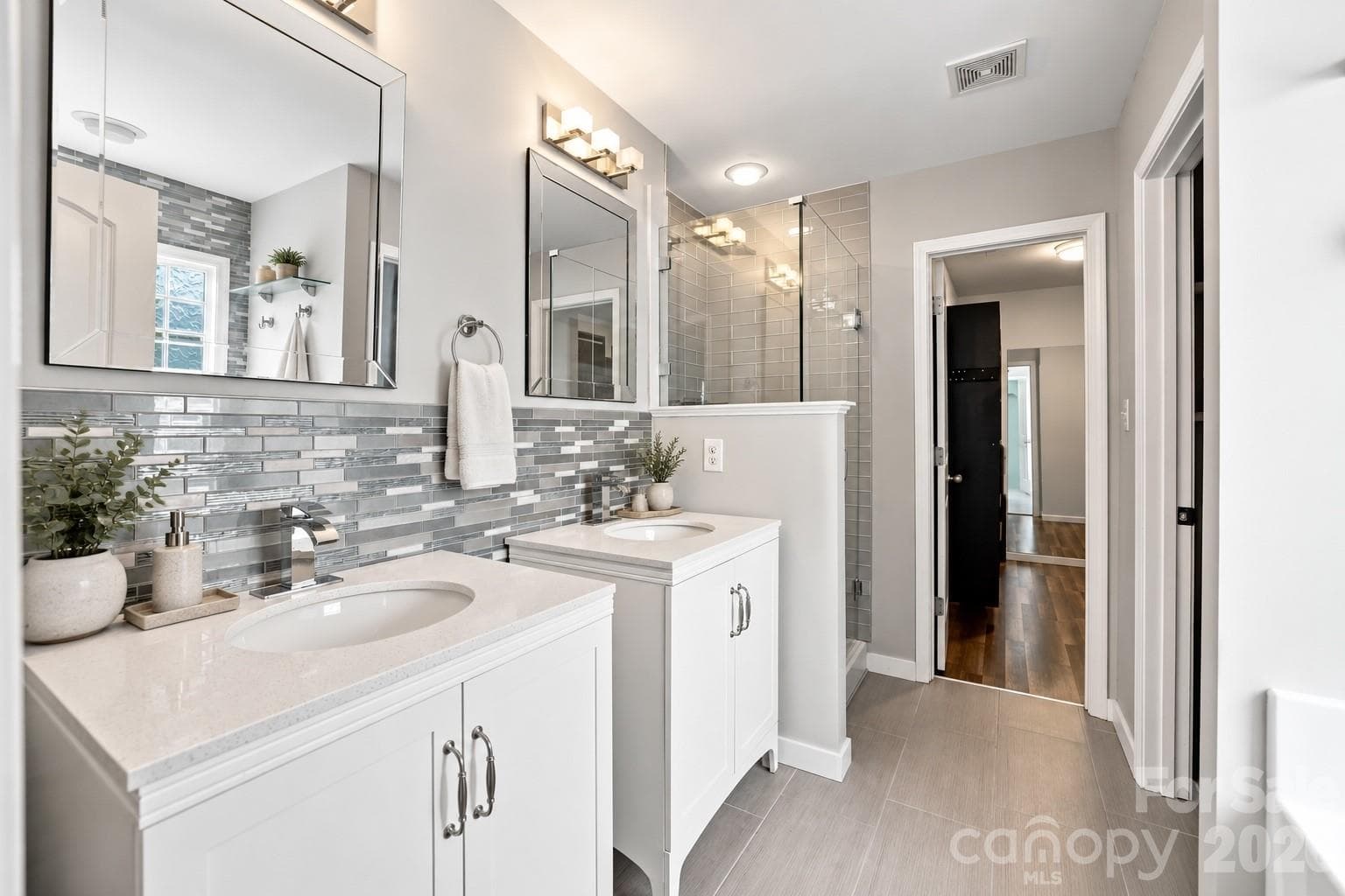 Virtually enhanced primary bathroom - 14902 Brotherly Lane, Charlotte